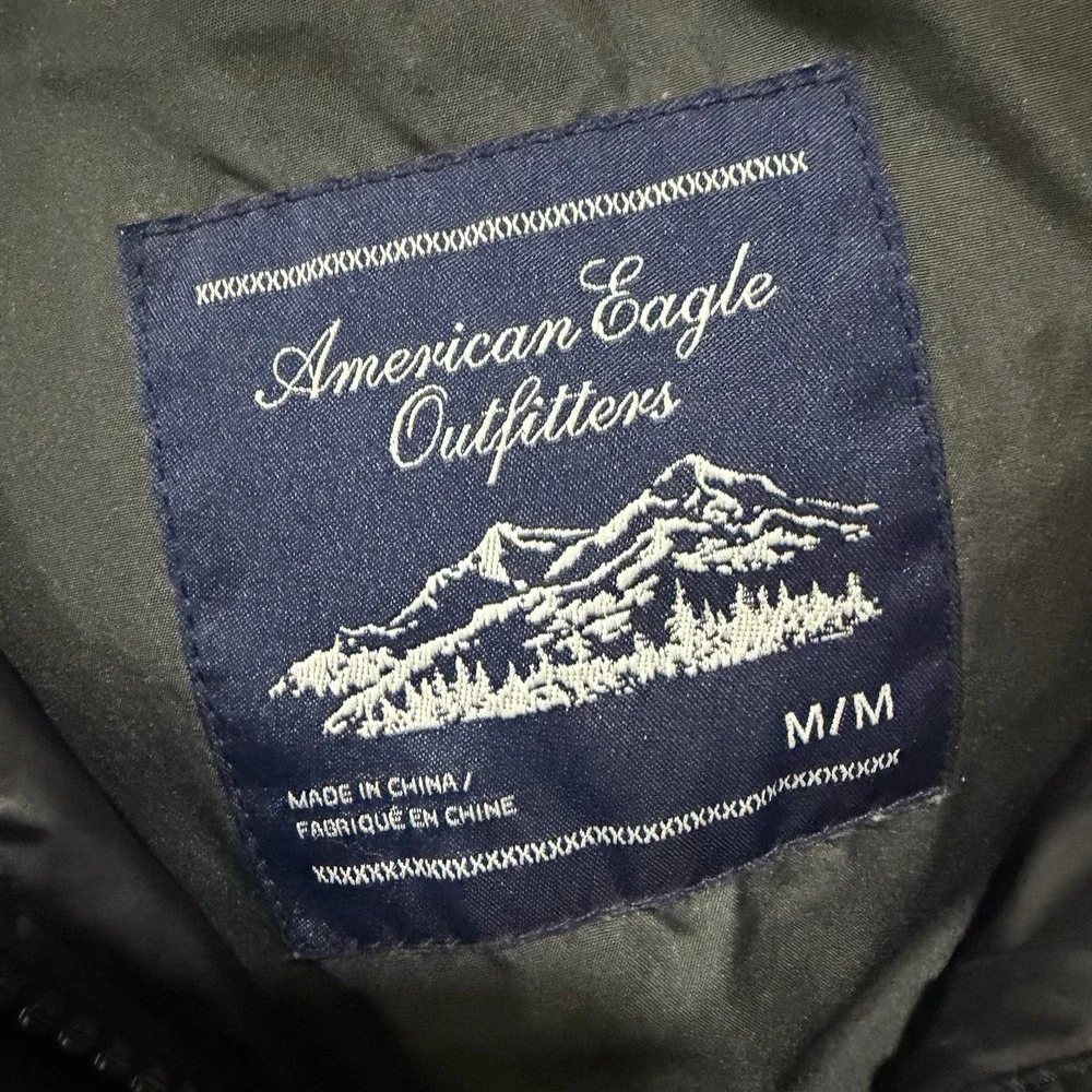 American Eagle Outfitters Womens M Black Puffer Jacket Faux Fur Hood Winter Coat